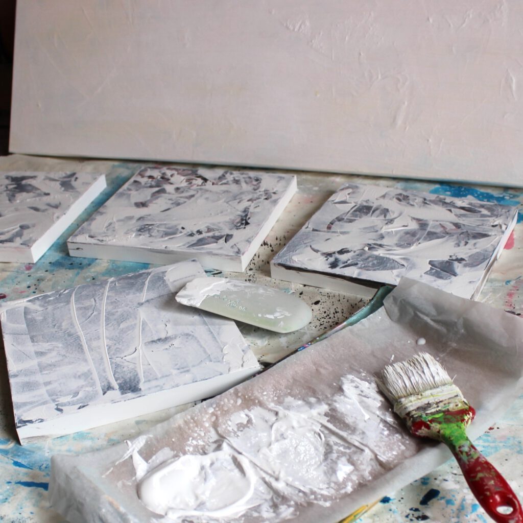 white paintings in progress